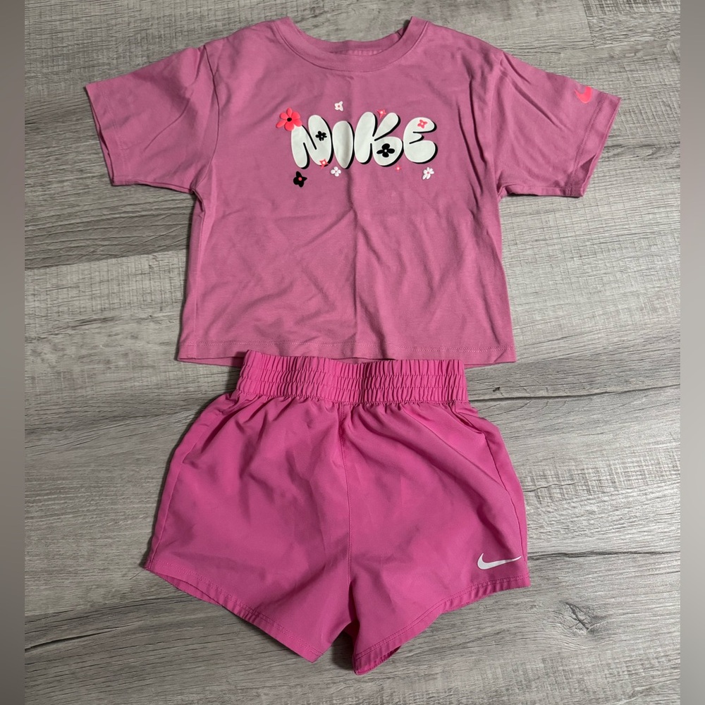 Nike Pink Graphic Tee and Shorts Set